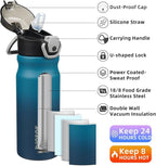 BJPKPK 18oz Insulated Water Bottle With Straw Stainless Steel Double Wall Water Bottles BPA Free Leak Proof Thermo With Lockable Flip Lid And Soft Silicone Spout,Indigo Black