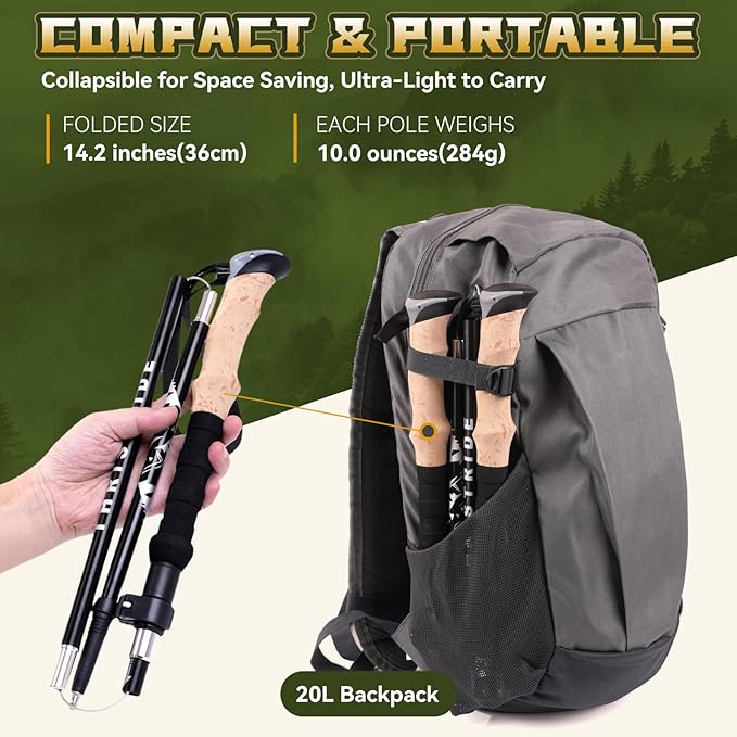 Trekking Poles Aviation Grade Aluminum Alloy-Strong Lightweight Collapsible Walking Sticks for Hiking Poles for Women, Men,Seniors in The 4 Season,All-Terrain,2pc Per Set