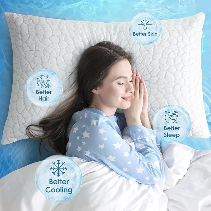 SUPA MODERN Cooling Bed Pillows for Sleeping 1 Pack Shredded Memory Foam Pillows Adjustable Cool Pillow for Side Back Stomach Sleepers Luxury Gel Pillows Standard Size with Washable Removable Cover