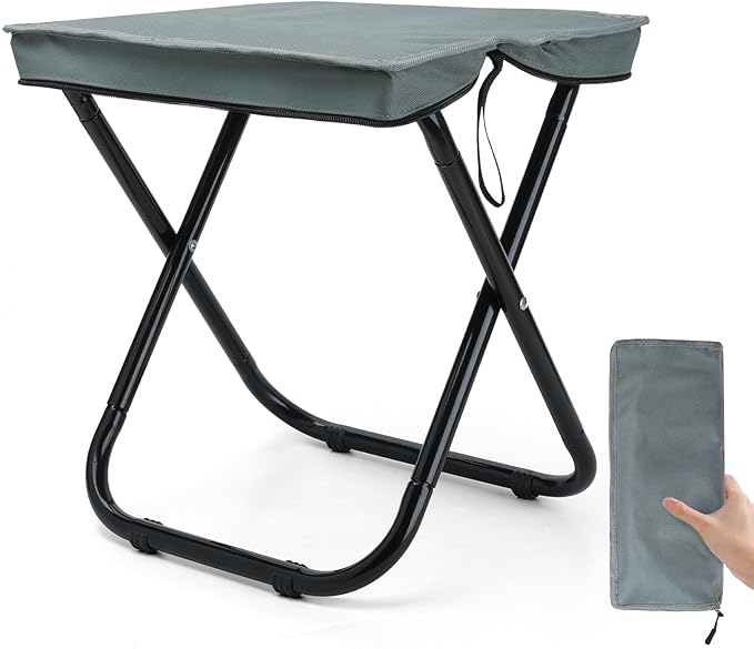 16" Foldable Portable Camping Stool Heavy Duty 350lbs for Adults Hiking, Lightweight Travel Stool with Carry Bag, Gray