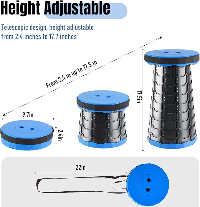 Doseno Upgraded Foldable Stool Thickened Set of 2, Portable Collapsible Stool Retractable Stool, Foldable Portable Collapsible Chair for Fishing, Hiking Tours, BBQ, Parties, Outdoor Activities (Blue)