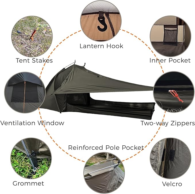 Onewind Ultralight One Person Tent, Single Person Fishing Tent with Rainfly Poles Easy Setup for 3 Season Camping Hiking Backpacking