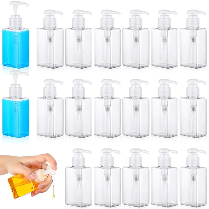 Domensi 50 Pcs 100ml /3.4 oz Pump Bottle Mini Travel Bottles Small Dispenser Containers Plastic Pump Lotion Dispenser Empty Square Travel Size Containers Toiletries (Clear)