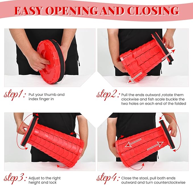 2 Pack Upgraded Collapsible Stool Folding Stool with Cushion,Retractable Folding Stool Max Load Capacity 400lbs, Portable Telescoping Stools for Camping Hiking Outdoor BBQ -Red