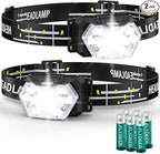 9 LED Headlamp Battery Powered, 2 Packs 2000 Lumens Headlight, 6 AAA Batteries Included, 6 Modes, Lightweight and Adjustable, IPX5 Waterproof Head Lamp for Camping, Outdoor, Running