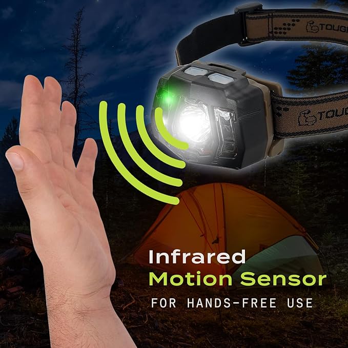 USB Rechargeable LED Headlamp Flashlight, Waterproof Headlight for Camping, Running, Hiking, Fishing, 7 Modes, Night Vision, Motion Sensor & White Spotlight