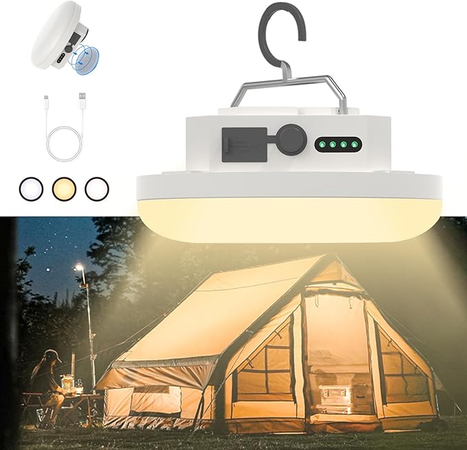 Hanging Camping Tent Light LED Rechargeable Portable Lantern Waterproof Outdoor Camp Lamp with Battery Power for Glamping Indoor Outages Car Repair(Infinite Dimming)