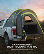JOYTUTUS Pickup Truck Tent 6.5ft 2.0, Waterproof PU2000mm Double Layer for 2 Person, Portable Truck Bed Tent with Rainfly - Green