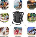 Kikerike Backpack Stool Cooler Chair Heavy Duty 400 LBS Max Load Portable Lightweight Folding Fishing Cooler for Camping Hunting Fishing - Black