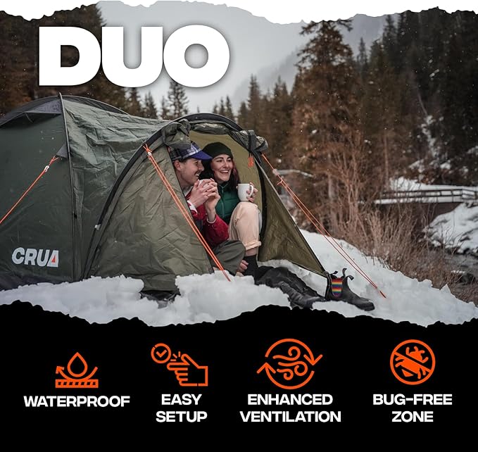 Crua Duo Outdoor Camping Tent – 2 Person Tent for Camping, Easy Pop-up Assembly, Lightweight and Waterproof Outdoor Gear for Hiking Backpacking, Weather Resistant
