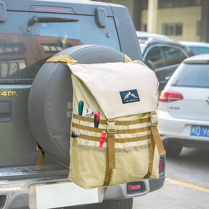 Himal Outdoors Spare Tire Trash Bag, Spare Tire Storage Bag,SUV Trunk Organizer for Outdoor Off-Road Recovery Gear,Beige