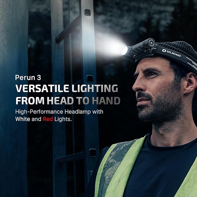 OLIGHT Perun 3 Rechargeable Headlamp Flashlight, 3000 Lumens LED Headlight with Red Light, Waterproof Head Lamp with Headband for Outdoor Camping, Hiking, Working(Black)