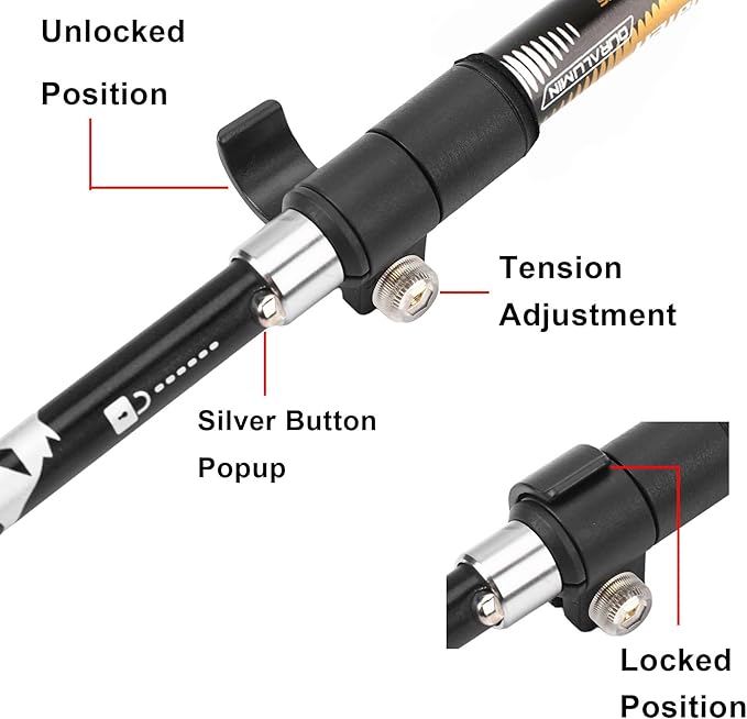 Aluminum Collapsible Ultralight Travel Trekking Hiking Pole for Men and Women (Fits 5'3" - 6'2")