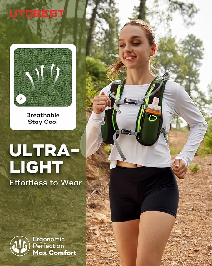 UTOBEST Running Vest, 5L Hydration Vest Lightweight, Breathable and Sweatproof Running Backpack, Adjustable Running Hydration Vest for Trail Running Marathon Race Jogging Cycling