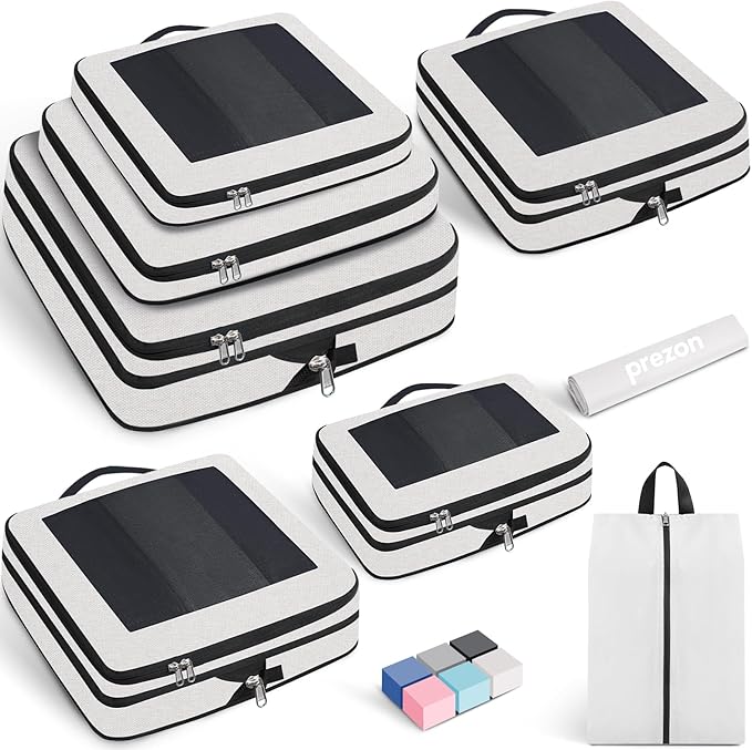8 Set/6 Set/4 Set Compression Packing Cubes for Travel, Lightweight Vacation Travel Essentials, Travel Accessories for Suitcase Organizer Bags Set, Durable Luggage Organizer