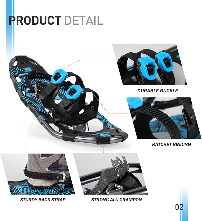 G2 21/25/30 Inches Light Weight Snowshoes for Women Men Youth, Set with Trekking Poles, Tote Bag, Gaiters,Special Fast Ratchet Binding, Orang/Blue/Red Available