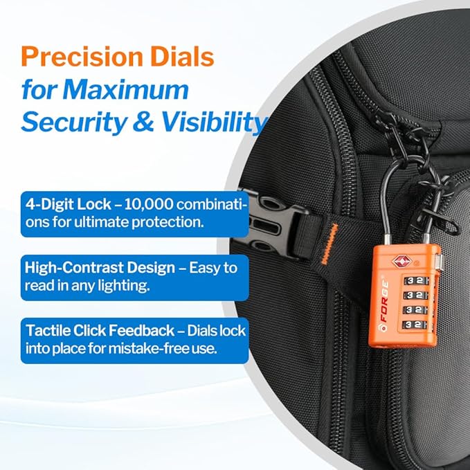 Forge TSA Approved Luggage Locks 4 Digit Combination TSA Travel Locks with TSA008, Open Alert Indicator, Zinc Alloy Body for Luggage, Suitcase, Backpack, and More.4 Colors 4 Locks with Pink.