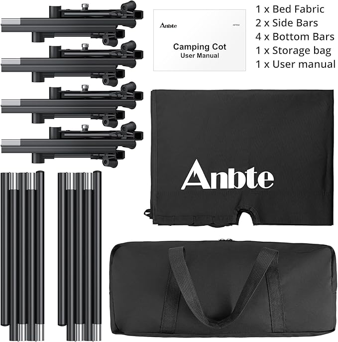 Ultralight Camping Cot Save Effort, Comfortable Camping Bed Supports 275 Lbs with Side Pocket, Compact Portable Backpacking Cot for Hiking, Travel, Truck, Beach, Office, Black