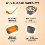 ENERGIFY Vacuum Insulated Food Jar. Large 24oz Bowl incl. Folding Spoon, Cup. Wide Mouth Keep Hot & Cold Drinks Soup Lunch Container for Adults. BPA-Free Stainless Steel, Leak Proof Orange