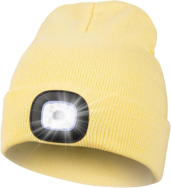MELASA Unisex Hat with Light, USB Rechargeable Hands Free Headlamp LED Beanie, Winter Gifts for Men Dad Father Husband Him