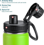 koodee Water Bottle-22 oz Stainless Steel Vacuum Insulated Water Bottle, Wide Mouth Flask with Leakproof Spout Lid (Apple Green)