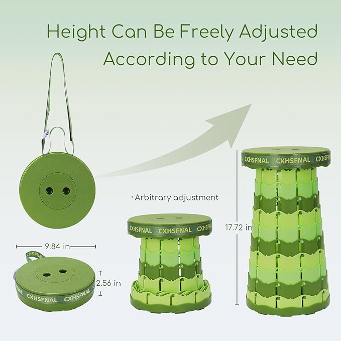 Upgraded 2 Pack Portable Collapsible Stool,Folding Camp Stool for Adults,Lightweight Sturdy 400lbs Load Capacity Retractable for Fishing Hiking Camping Gardening Hunting BBQ (Gradient Green)