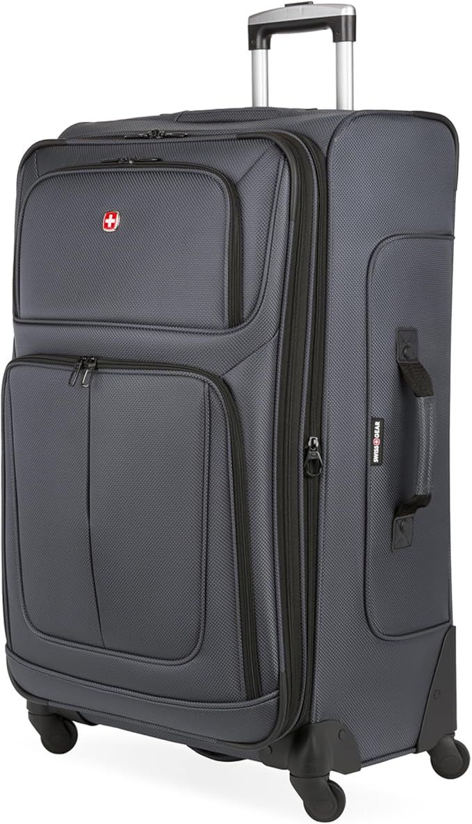 SwissGear Sion Softside Expandable Luggage, Dark Grey, Checked-Large 29-Inch