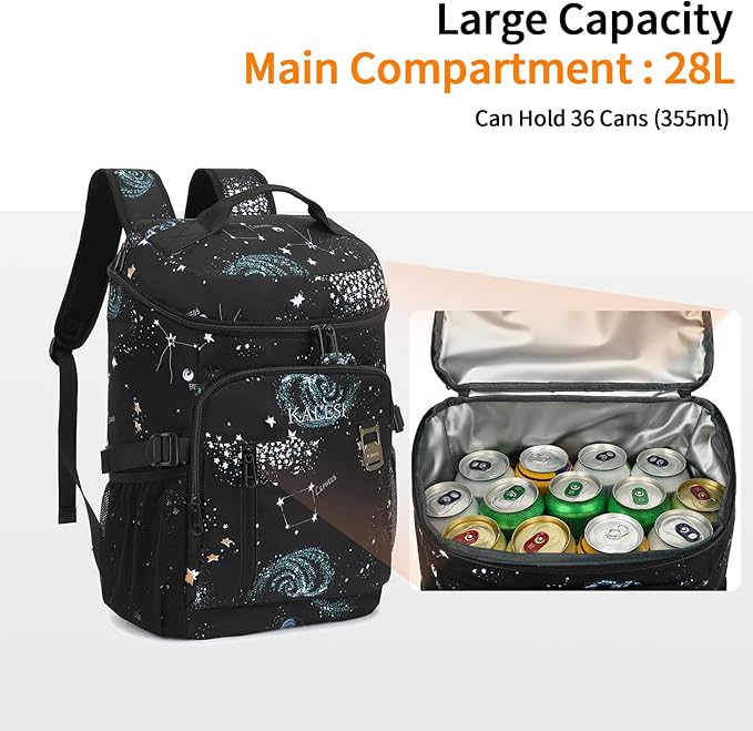 Kalesi Cooler Backpack 36 Cans Lightweight Insulated Backpack Cooler Leak-Proof Travel Camping Lunch Backpack Outdoor Cutlery Backpack for Men and Women