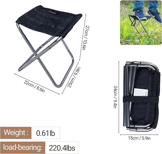 Portable Camping Folding Stool Chair with Bag, Small Lightweight Camp Stool Chair Collapsible for Fishing Hiking Outdoor Beach Backpack Photographer Picnic 9.86"x 8.66"x10.63"