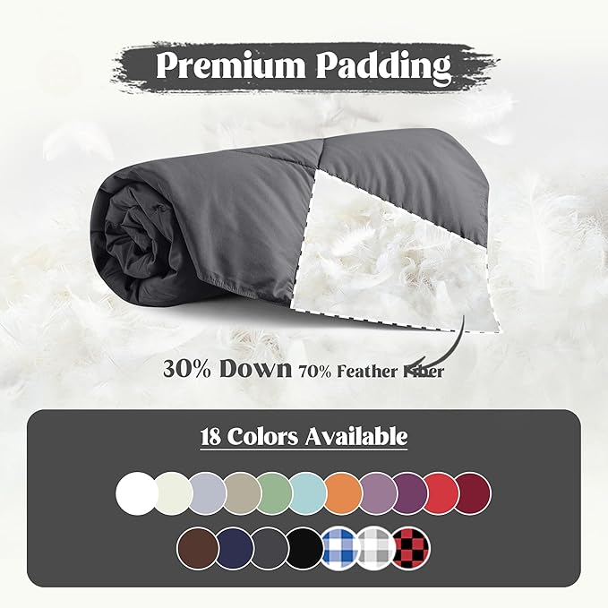 puredown® Upgraded Feather Down Throw Blanket – 12oz Enhanced Filling for Better Warmth & Comfort, Lightweight & Packable, 50" x 70", Gray