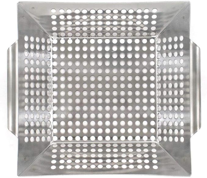 Mr. Bar-B-Q Stainless Steel Skillet Large Strainer Perfect for Cooking Seafood & Vegetables Grill Basket Built In Handles Stainless Steel for BBQ Grill Camping Backpacking Grilling Accesories 06034Y