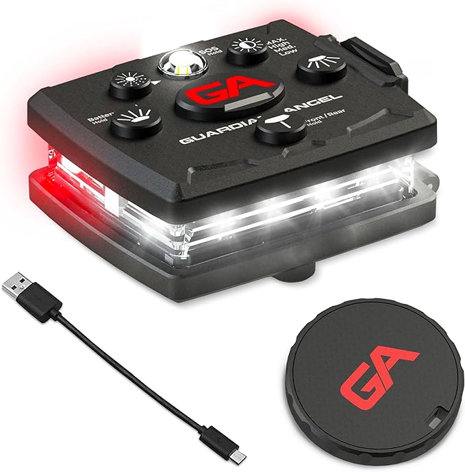 Guardian Angel Micro Series Safety Lights, (All White Front & Red Rear) | Rechargeable, Magnetic & Hands-Free Wearable LED Flashlight for Dog Walking, Cycling, Hiking, Camping & Fishing