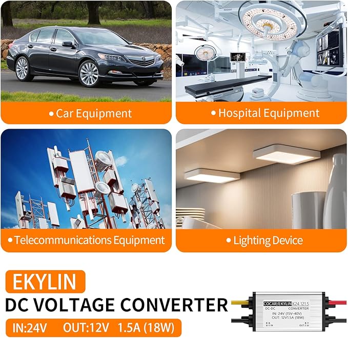 Truck DC 24v to 12v Step Down Converter Reducer Regulator 1.5A 18W Power Supply Adapter for Auto Car Bus Van Vehicle Boat Solar System etc.(Accept DC15-40V Inputs)