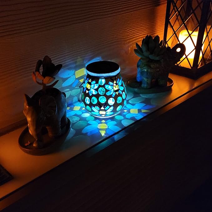 Afirst Mosaic Outdoor Lanterns - Glass Solar Hanging Lights Bee Hollow Out Waterproof Outdoor Decorative for Garden, Patio, Holiday Party Outdoor Decoration