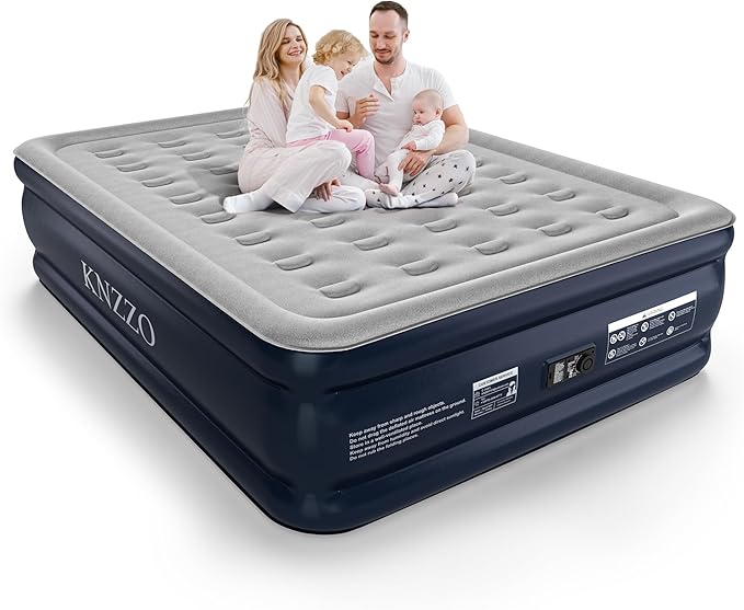 Queen Air Mattress with Built-in Pump, 18" Top Inflatable Mattress with Waterproof Flocking Fabric, Three-Minute Quick-Inflatable Bed. Portable Blow Up Mattress for Home, Outdoor and Guests