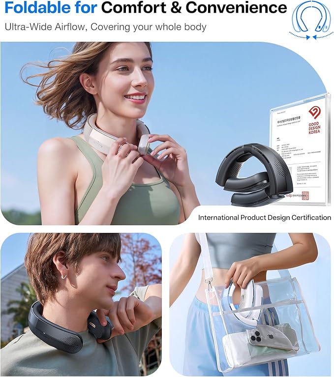 TORRAS COOLiTE Neck Fan, Industry’s Strongest Wind Power, Portable Neck Fan with 14H Battery, 360° Cooling Neck Fan, Lightweight & Foldable Neck Fans for Outdoor, Travel, Gifts for Dad, Women, Blue