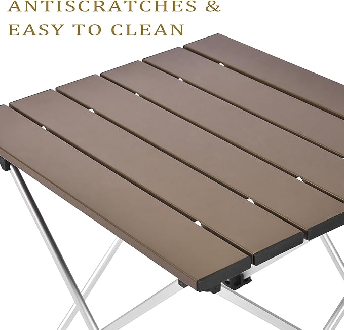 Grope Portable Camping Table with Aluminum Table Top, Folding Beach Table Easy to Carry, Prefect for Outdoor, Picnic, BBQ, Cooking, Festival, Beach, Home (Coffee-S)