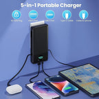 Portable Charger USB C Power Bank with 2 Built in Cables & AC Wall Plug,13800mAh Portable Battery Pack Fast Charging Compact LED Display Universal Compatible with iPhone 16/15,Galaxy S23,Tablets etc
