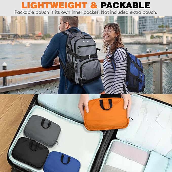 Seektop 40L Hiking Backpack Foldable Daypack for Women Men, Lightweight Travel Backpack Carry on Flight Approved Work Business Leisure Bag (Gray)