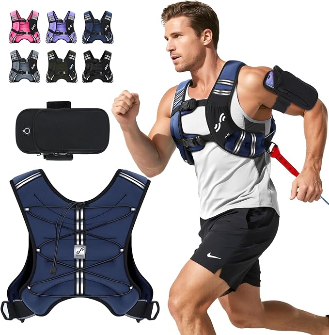Sportneer Weighted Vest for Women Men: 8lbs/12lbs/15lbs/20lbs/25lbs Weight Vest with Detachable Phone Pouch Rucking Vest for Women Walking Strength Training Muscle Building Weight Loss