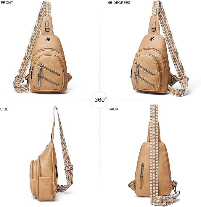 7L Sling Bag For Women Faux Leather Anti Theft Small Casual Daypack Backpack Fanny Pack Crossbody Chest Bags Purse Waterproof Tan