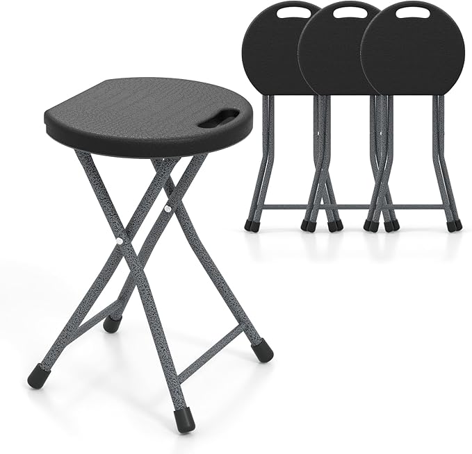 Goplus Folding Stool, 4 Pack 18 inch Foldable Camping Stool for Adults with 440 lb Capacity, Portable Plastic Fold up Stool, Collapsible Round Stool with Handle for Fishing Hiking Gardening BBQ