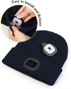 MELASA Unisex Hat with Light, USB Rechargeable Hands Free Headlamp LED Beanie, Winter Gifts for Men Dad Father Husband Him