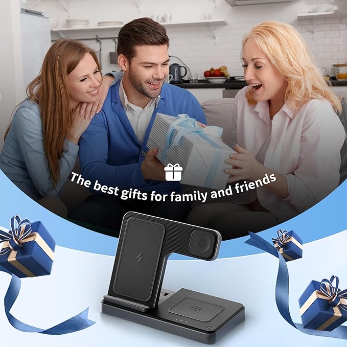 Wireless Charging Station for Apple Devices: 3 in 1 Foldable Qi Compact Case-Friendly Charger Stand for iPhone 17-12 & Apple Watch & AirPods Charging Dock for Travel Home Office Desk Nightstand(Black)