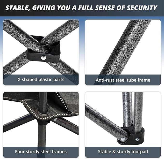 Mesh Folding Camping Chairs, Oversized Portable Outdoor Chairs, Weight Capacity 325 lbs with Cup Holder, Storage Pocket, Carry Bag Black