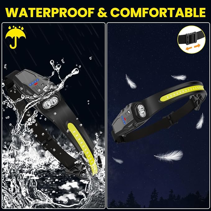 Headlamp Rechargeable 3Pack, 230° Wide Beam LED Headlamp, 7Mode Headlamps for Adults, Head Lamp with Motion Sensor, Red Light Head Lamps LED Rechargeable, Head Lights for Forehead Running Camping