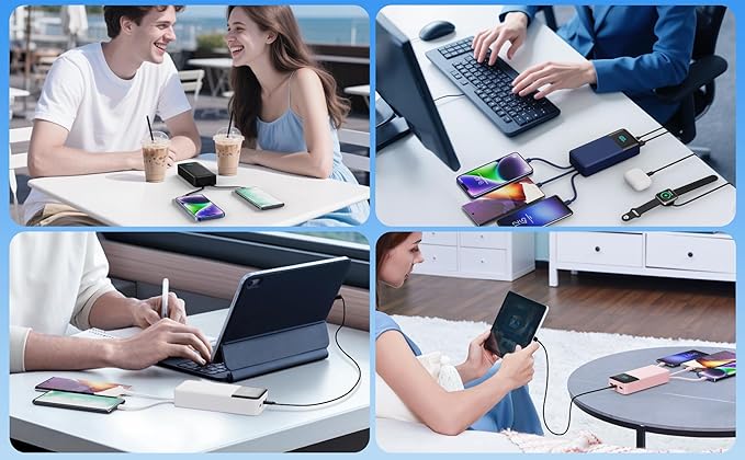 Portable Charger 50800mAh Power Bank with 3 Built in Cables,25W PD QC4.0 Fast Charging USB C Battery Pack,6 Outputs 2 Inputs Travel Essentials Phone Charger for iPhone 17/16/15,Google,Android,Blue