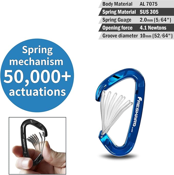 FresKaro 15kN-3372lbs Heavy Duty Wiregate Carabiners, Reliable Time-Tested Stainless Steel Spring Gate, for Camping, Hiking, Hammocks, Backpacking, Dog Leash etc., 3.15inch
