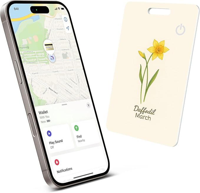 Wallet Tracker Card (iOS Only), Rechargeable Bluetooth Smart Tracking for Apple Find My Compatible Anti Tracker for Men Women Slim Item Locator for Purse Passport Key Luggage Tag (1Pcs/MAR FLR)