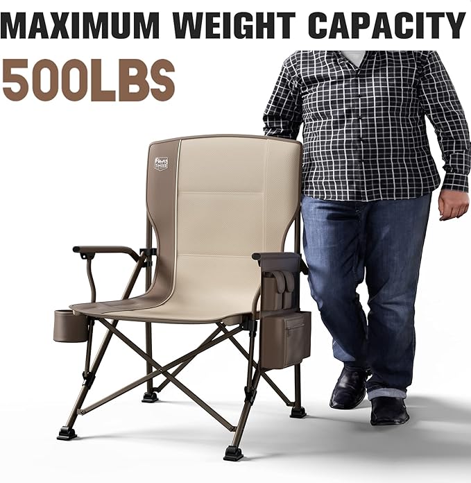 TIMBER RIDGE Oversized Folding Camping Chair High Back Heavy Duty for Adults Support up to 500lbs with Cup Holder, Side Pocket Cooler Bag